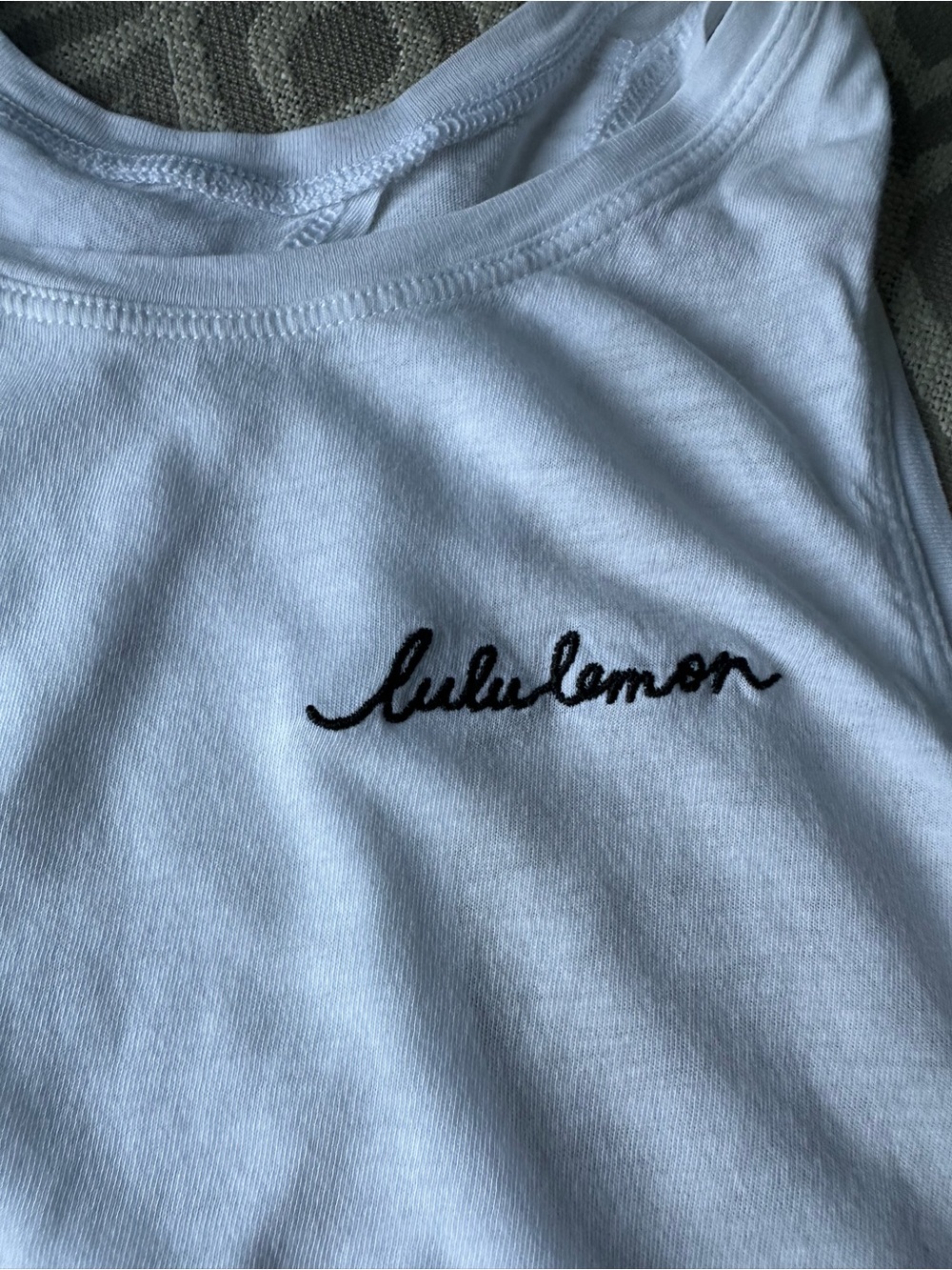Lululemon All Tied Up White Tank w/Navy Script Sz 2 - Picture 7 of 7